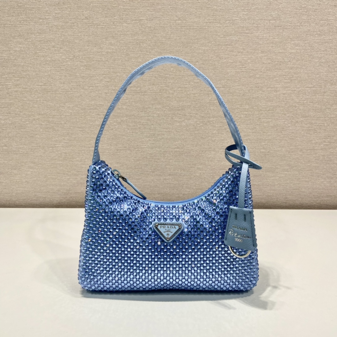 Prada Mini Duchesse And Crystal 2000 Hobo Bag Handbag Blue 1NE515